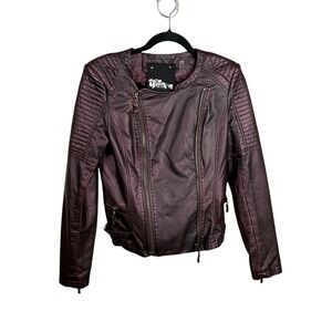 The Fillmore Faux Leather Dual Zipper Moto Jacket SMALL Iridescent Purple Biker‎